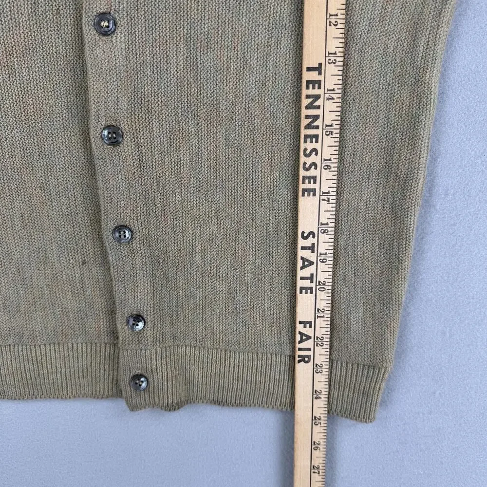 Vintage Brent Sweater Mens Large Beige Acrylic V Neck Knit Cardigan Zefkrome 60s